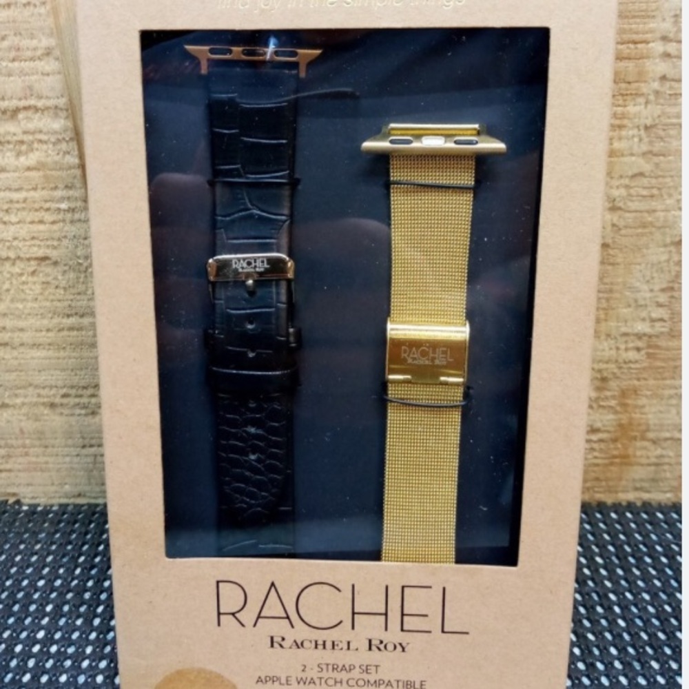 Rachel Roy 2 Strap Set Apple Watch Compatible - 38 mm - 40 mm - Black|Gold nwt